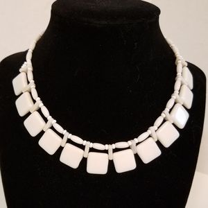 Vintage Square Milk Glass Beaded Choker Necklace